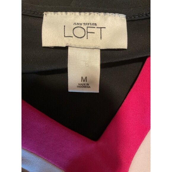 🖤 LOFT Colorblock V-Neck Top – Black White Pink – 3/4 Sleeve – Medium - Picture 5 of 6